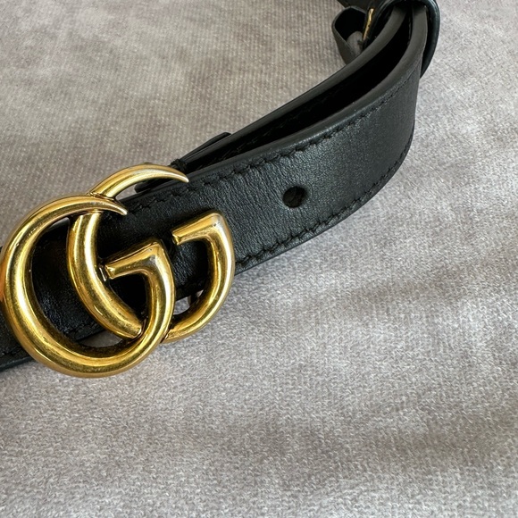Authentic Gucci Marmont Double GG Black Slim 409417 Leather Belt 80/32 main image 7
